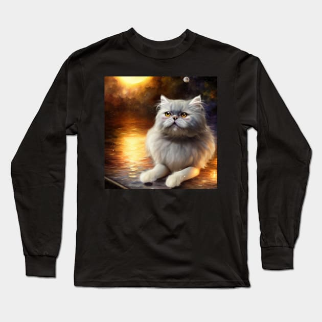 Grey Persian Cat Long Sleeve T-Shirt by Shadowbyte91